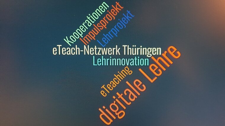 Wortwolke zu digitalen Lehrprojekten des eTeach-Netzwerkes Thüringen