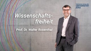 Platzhalterbild — Prof. Dr. Walter Rosenthal vor einer grauen Wand, neben ihm steht das Schlagwort Wissenschaftsfreiheit.