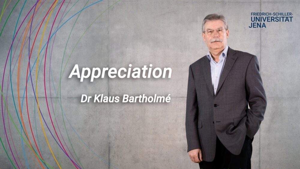 placeholder image — Dr Klaus Bartholomè in front of a grey wall, next to him is the keyword appreciation.