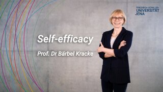 placeholder image — Prof. Dr Bärbel Kracke in front of a grey wall, next to her is the keyword self-efficacy.