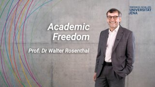 placeholder image — Prof. Dr. Walter Rosenthal in front of a grey wall, next to him is the keyword academic freedom.