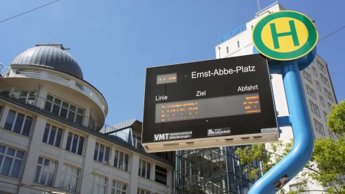 Tram stop at the campus of the Friedrich Schiller University at Ernst Abbe Platz in Jena