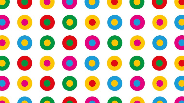 Das Bild zeigt symmetrisch angeordnete mehrfarbige Kreise.