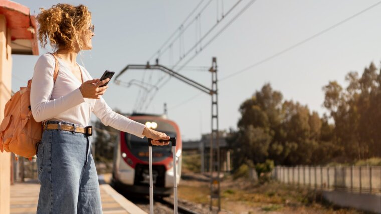 woman travelling by train