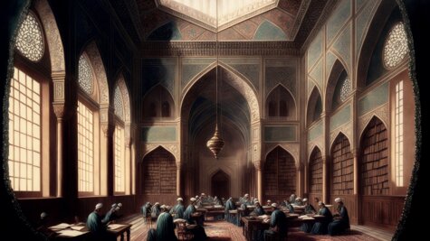 Islamische Bibliothekshalle mit Lesenden