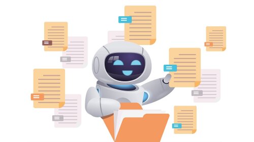 A robot sorts documents