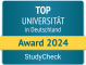 Studycheck-Signet, dass die Uni Jena als Top-Universität 2024 auszeichnet.