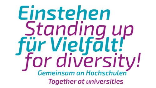 Schriftzug mit dem Motto der Diversitätstage der Thüringer Hochschulen 2024 "Einstehen für Vielfalt - Gemeinsam an Hochschulen"