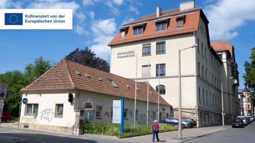 Blick auf das Gebäude der ehemaligen Frauenklinik in der Bachstraße in Jena.