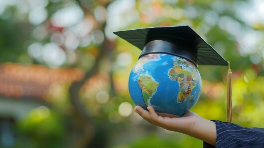 A hand with a globe and a doctor's hat