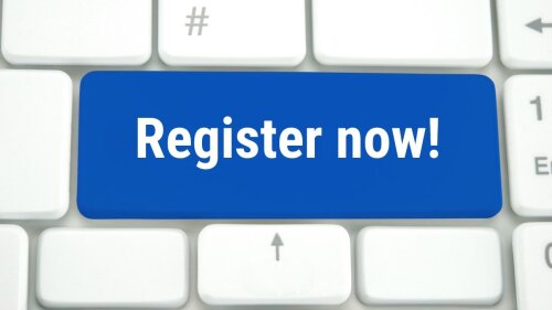 Key on a keyboard that says register now