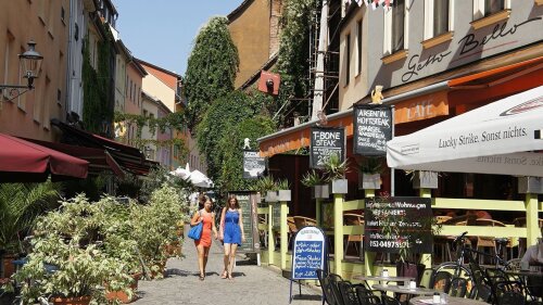 Street with pubs and cafes in Jena city