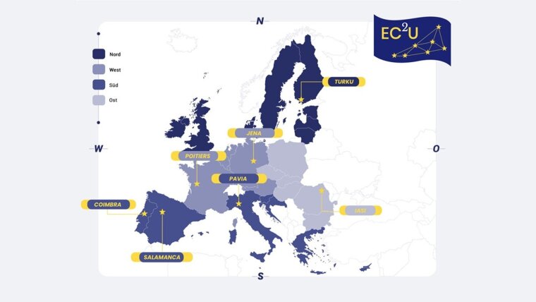 Europakarte mit EC2U-Partnerstädten