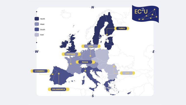 Map of Europe with EC2U partner cities