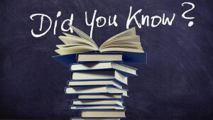 Ein Bücherstapel vor einer Tafel, auf welche die Frage "Did you know?" geschrieben ist